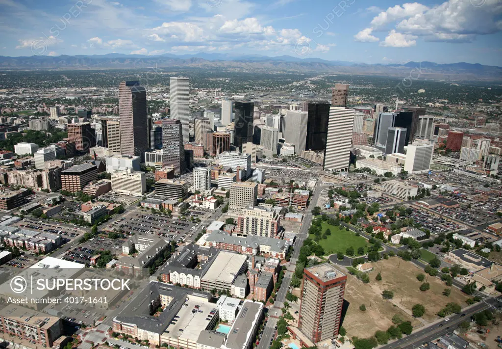 Aerial of Uptown and Downtown Denver