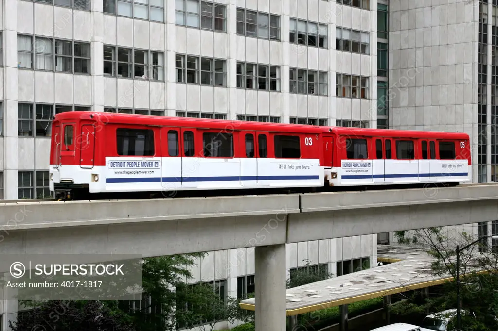 The Detroit People Mover going through Downtown