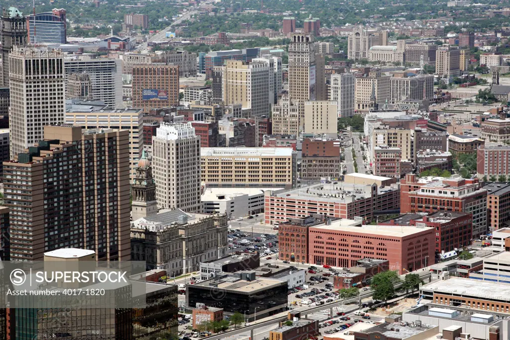 Aerial of the Broadway Avenue Historic District looking toward Midtown, Detroit