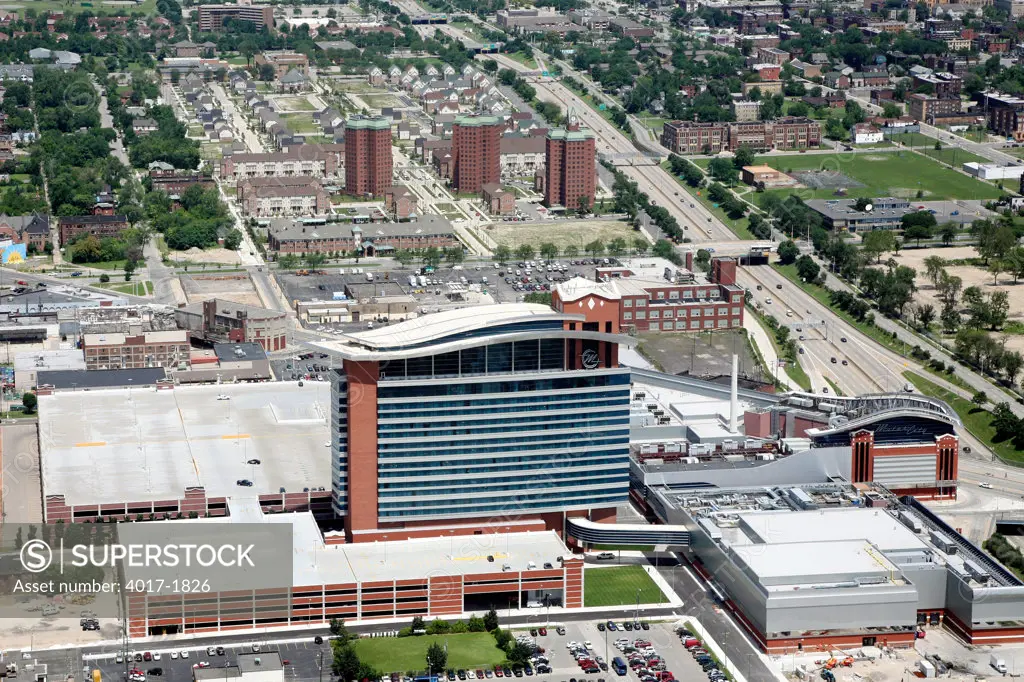 Motor City Casino and Hotel Aerial in Downtown Detroit, MI