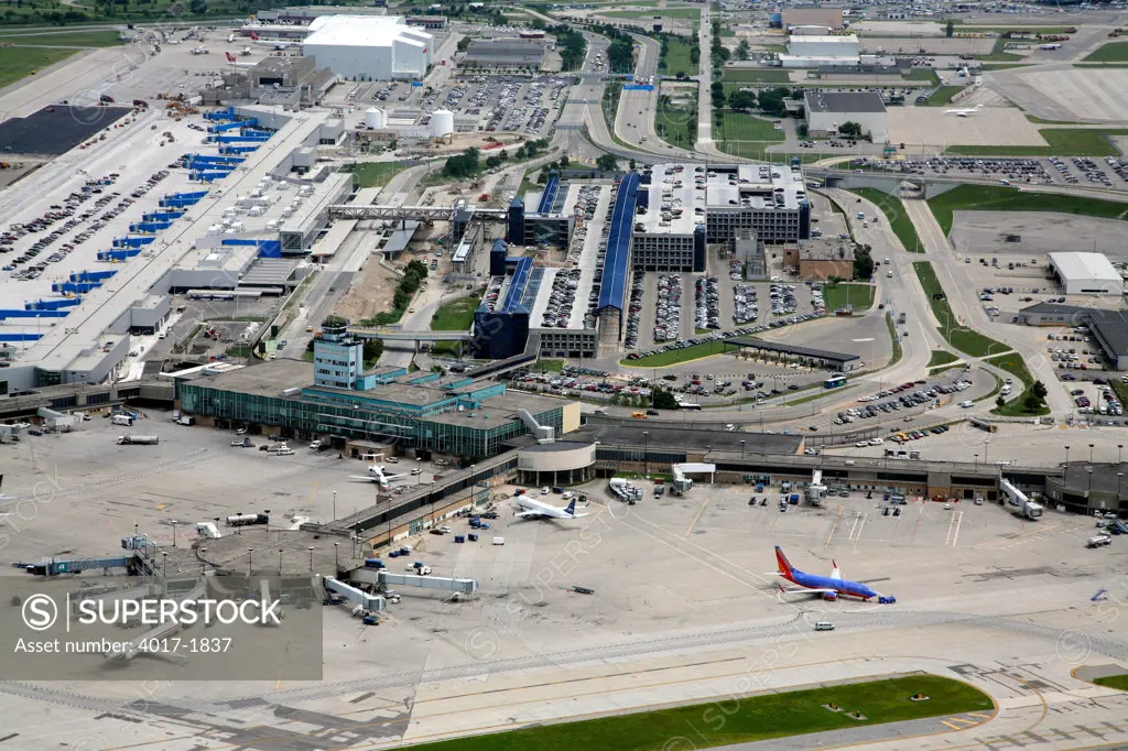Aerial of The Detroit Metro Airport with Planes on the Tarmac
