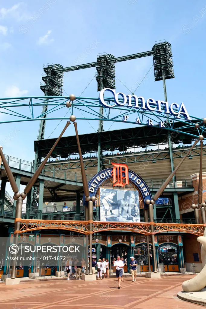 Entrance to Comerica Park, Detroit with People in Front