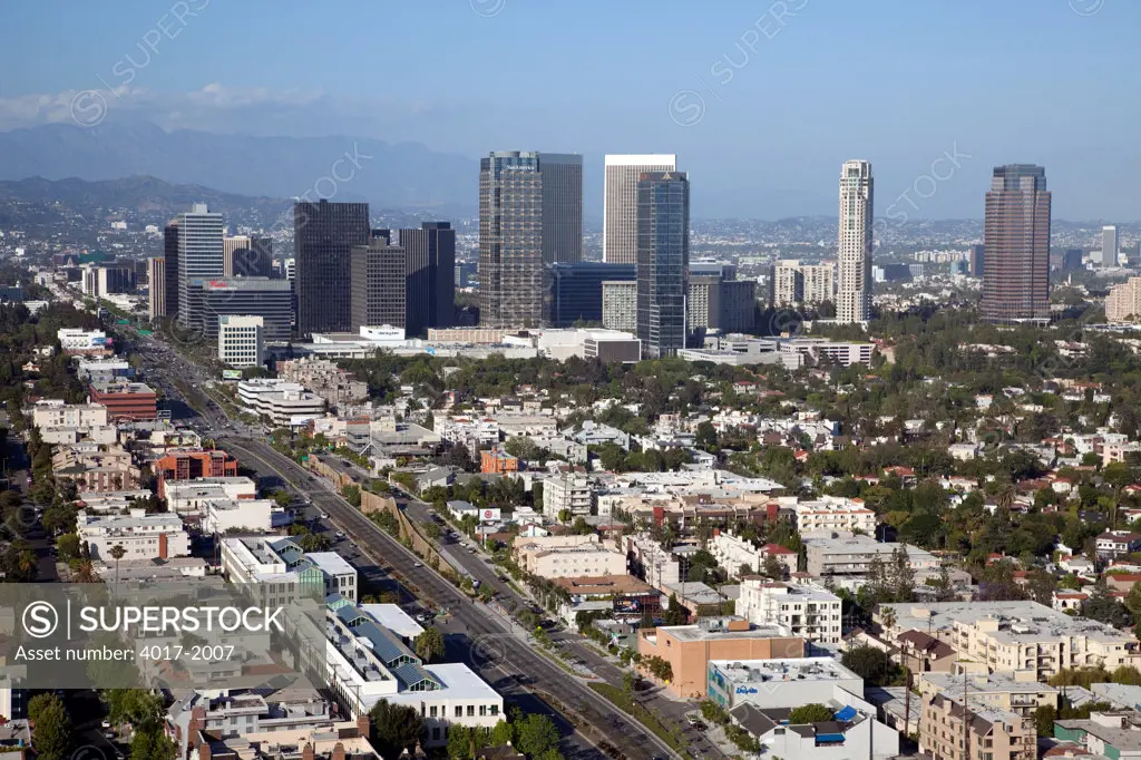 Santa Monica Blvd and the Century City Skyline in Los Angeles, California