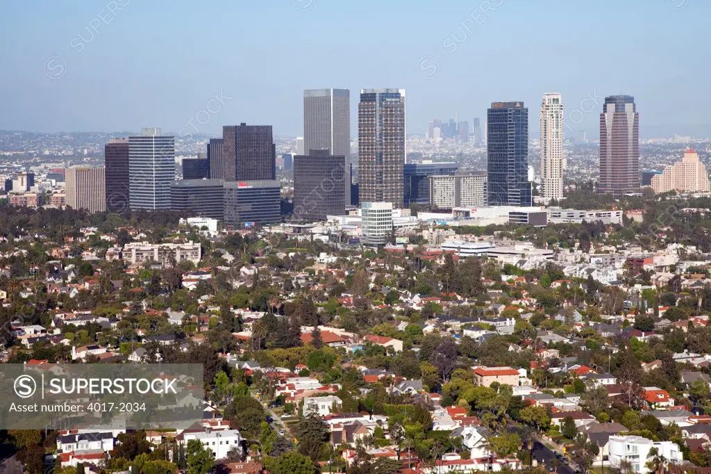 Aerial of the Century City Skyline from Westwood in Los Angeles