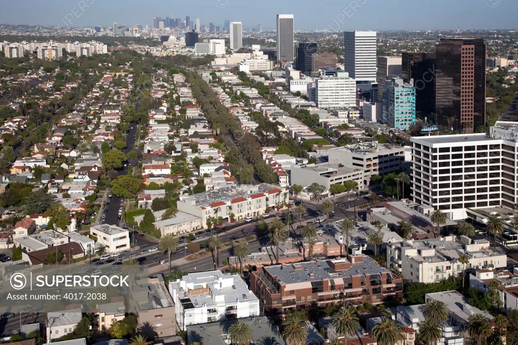 Aerial of the Miracle Mile District in Los Angeles, California