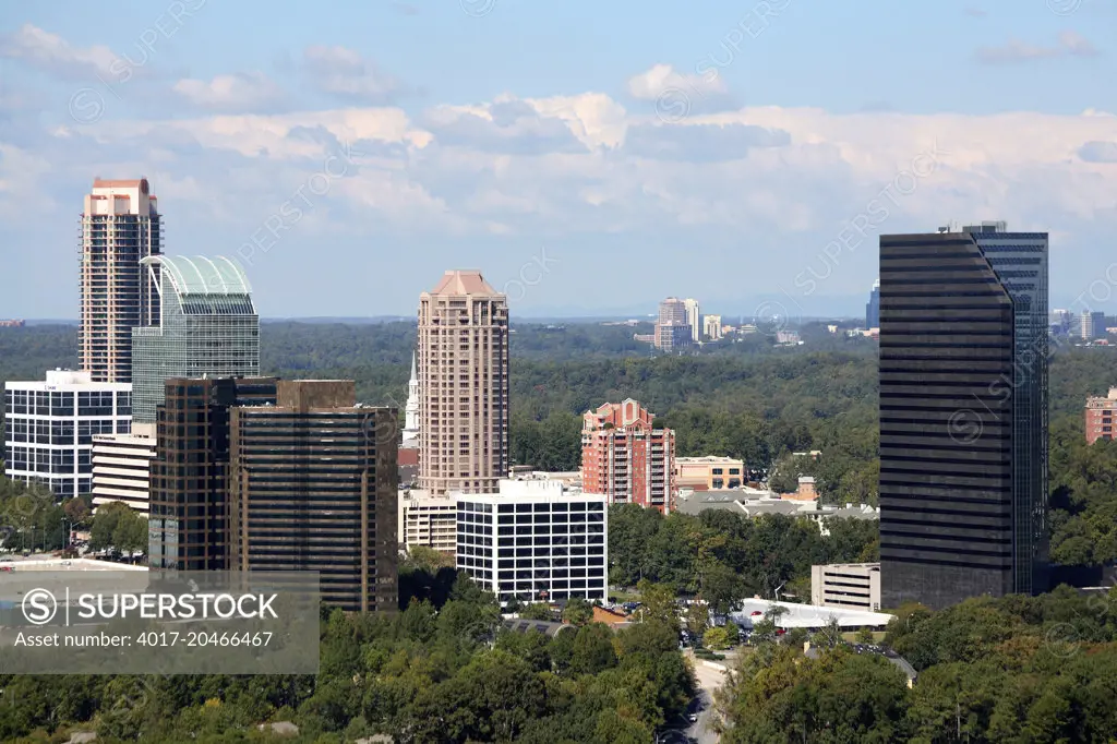 Aerial of Buckhead along Peachtree in Atlanta, GA