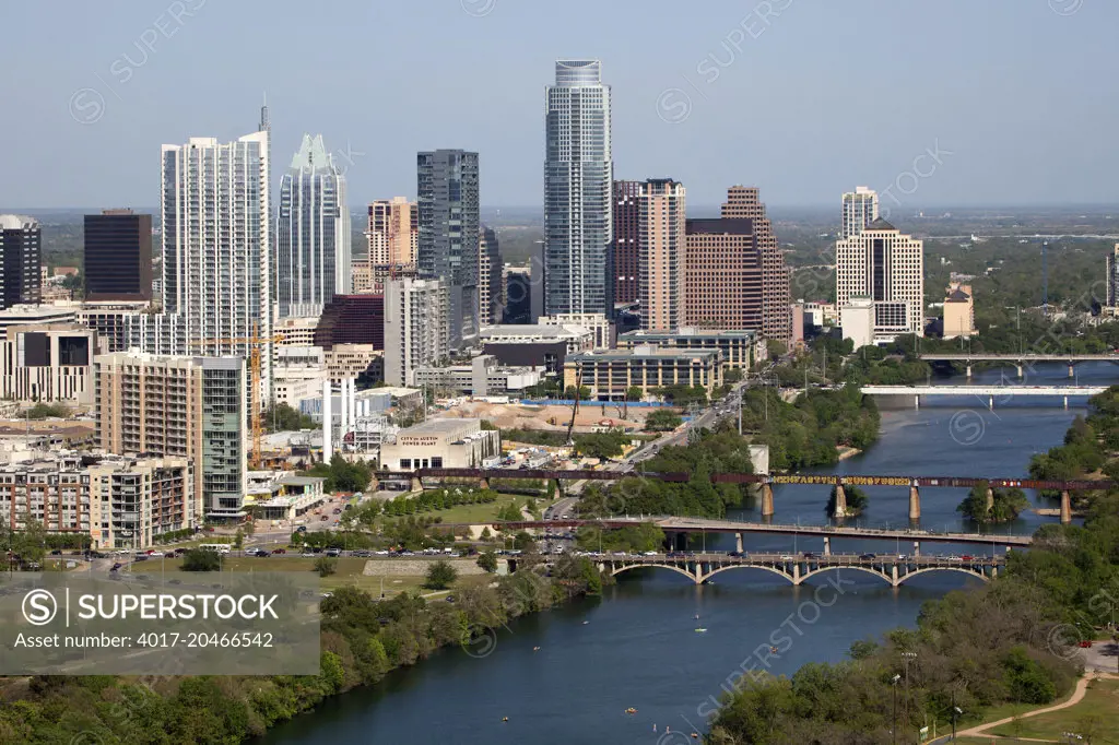 Aerial of the Downtown Skyline of Austin, Texas