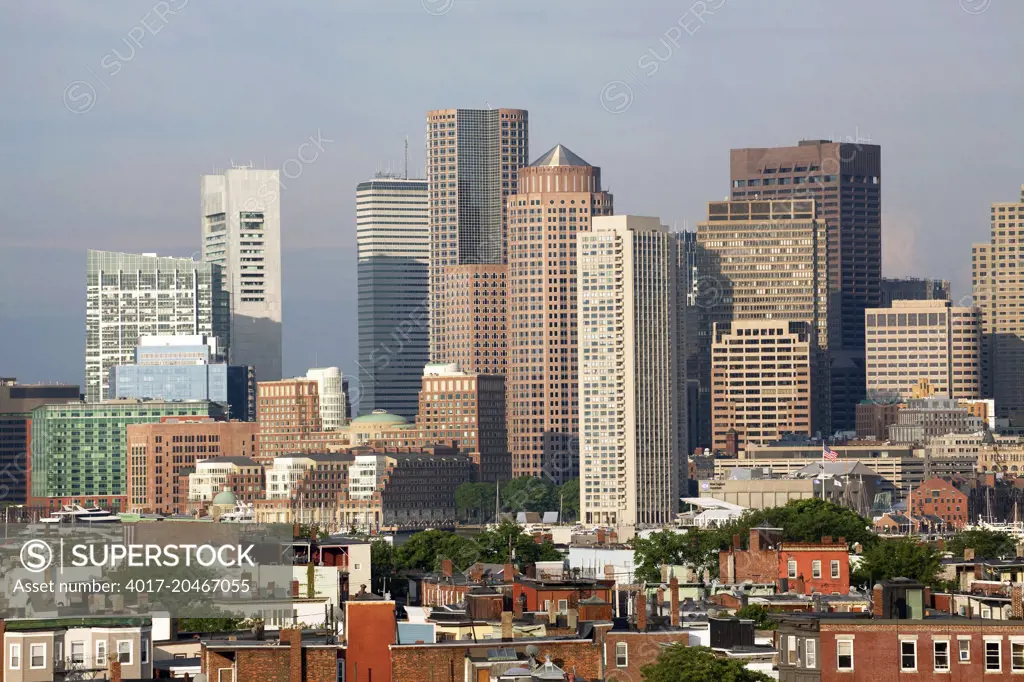 Downtown Boston, Massachusetts Skyline with Residences near Boston Logan International Airport in the Foreground