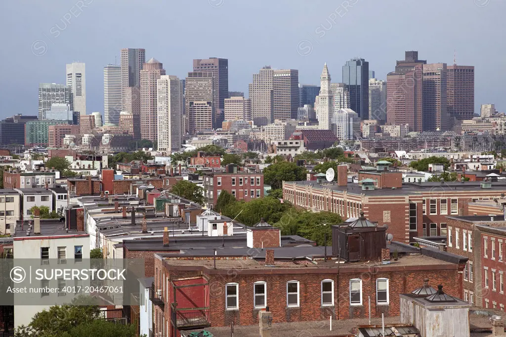 Downtown Boston, Massachusetts Skyline with Residences near Boston Logan International Airport in the Foreground