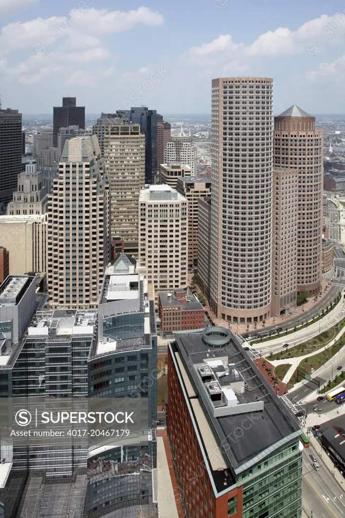 Aerial of Boston Financial District Skyline