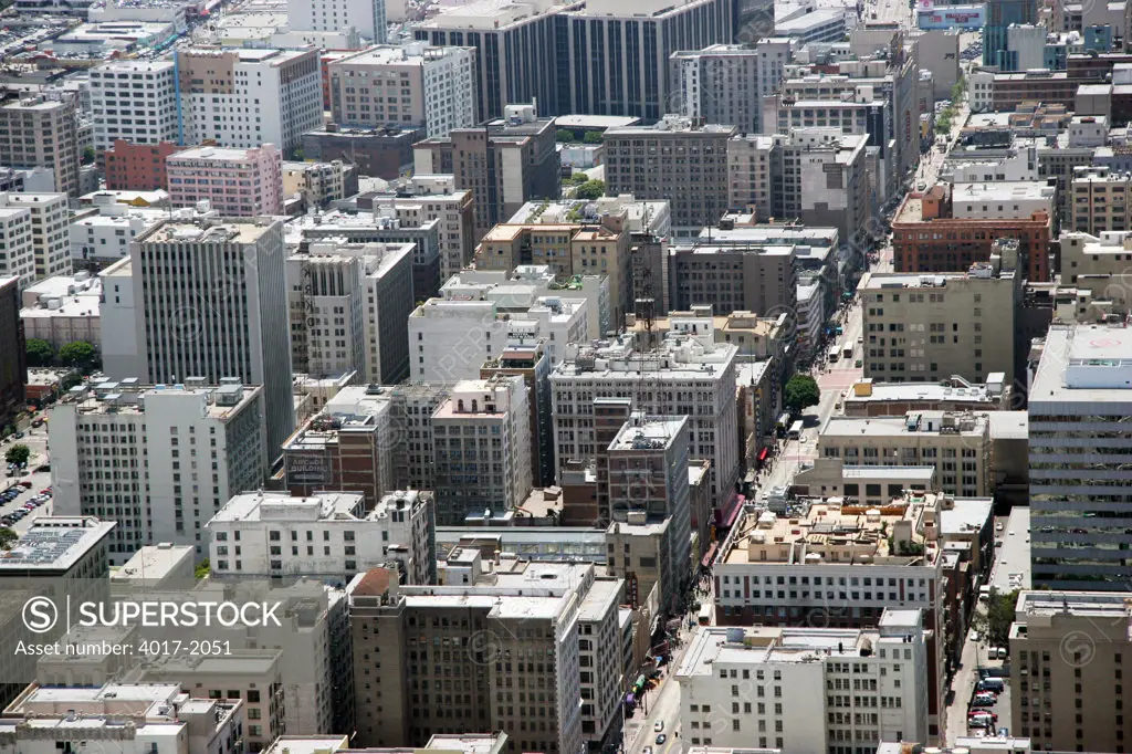 Aerial of the Broadway Theater and Commercial District in Downtown Los Angeles