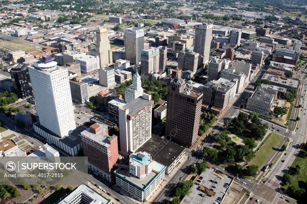 Memphis, TN Skyline Aerial Overlooking the City