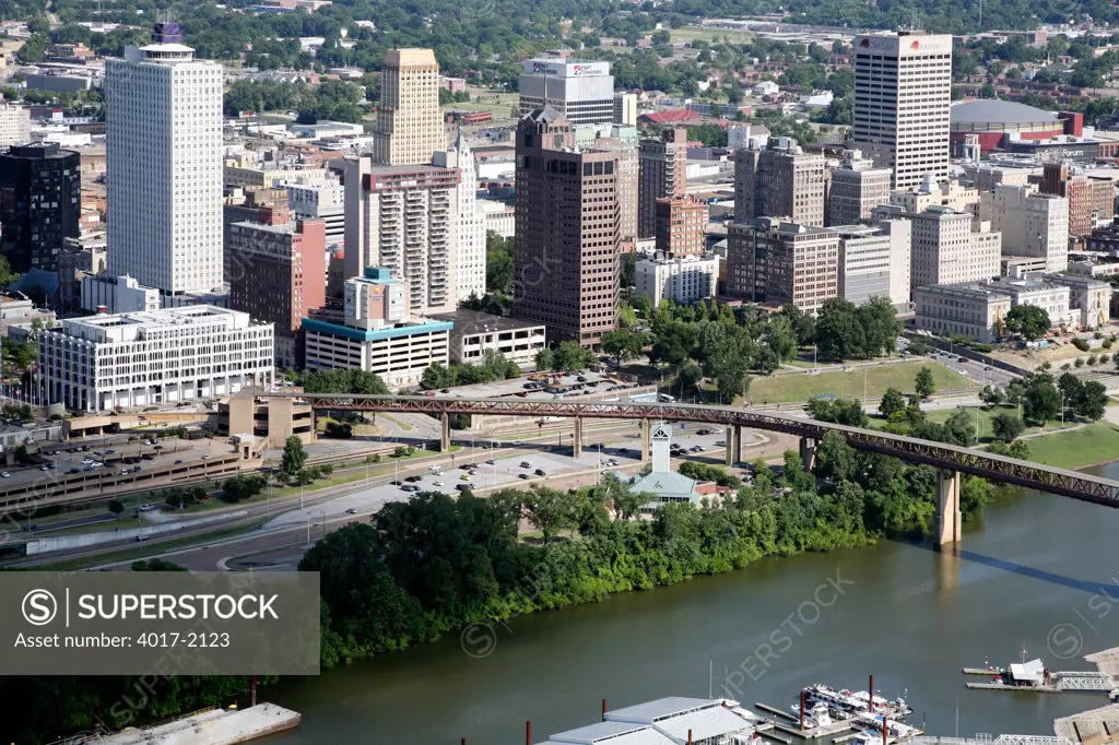 Aerial of the Memphis Suspension Railway with Skyline in Background