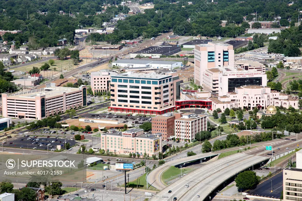 Aerial of St Jude Children's Hospital, Memphis, TN