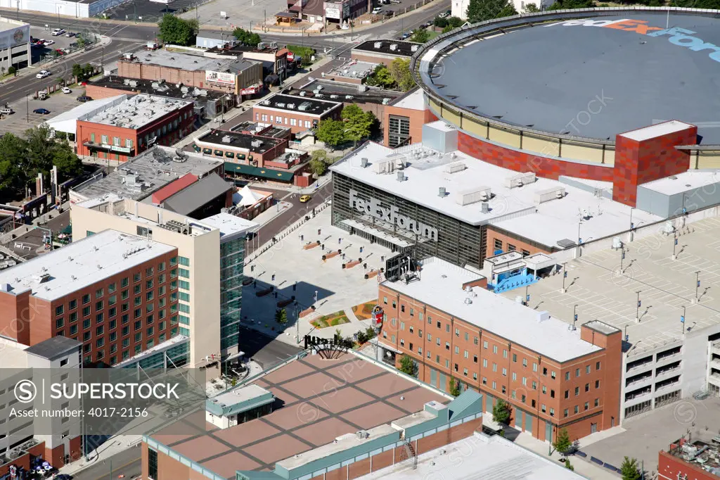 Aerial of Fedex Forum Arena And Beale Street in Memphis, TN