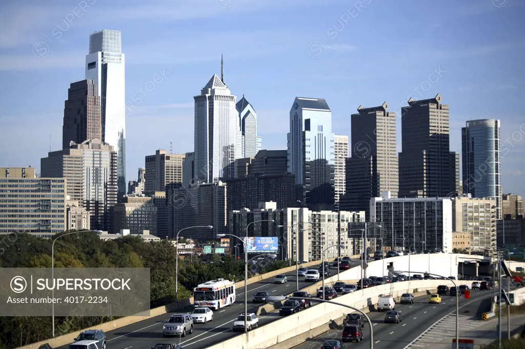 Philadelphia Skyline with I-95 traffic