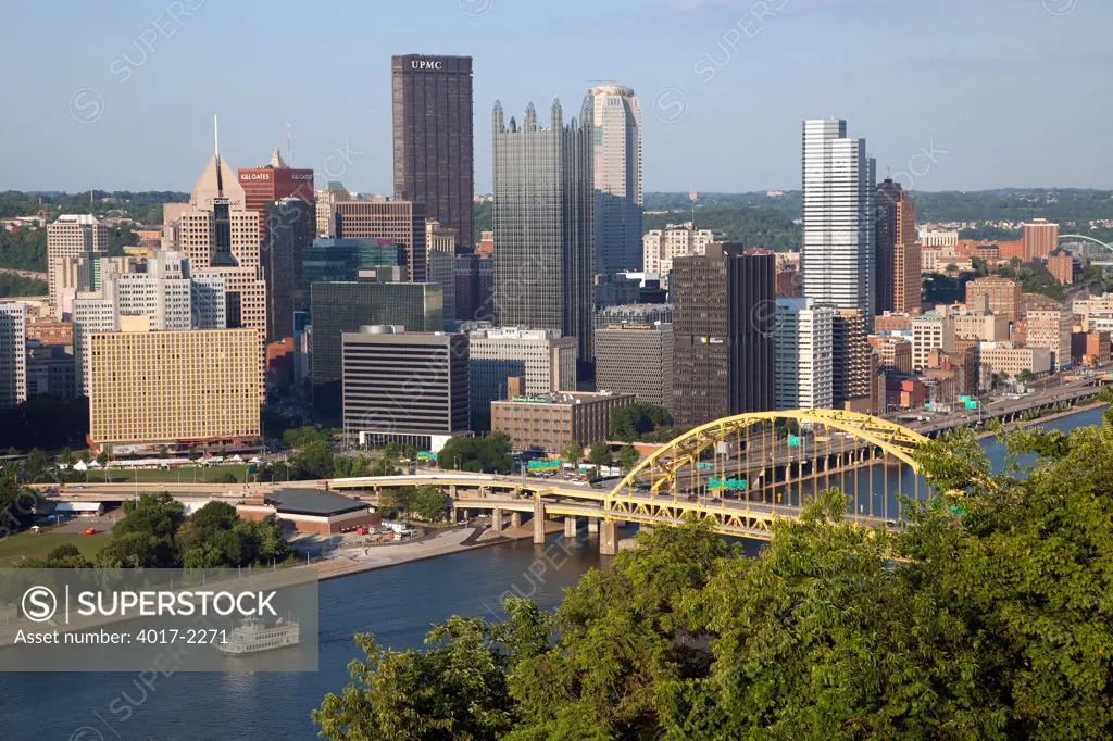 View of the Pittsburgh Skyline and Sixth Street Bridge over the Allegheny River from Grand View Park on Mt Washington