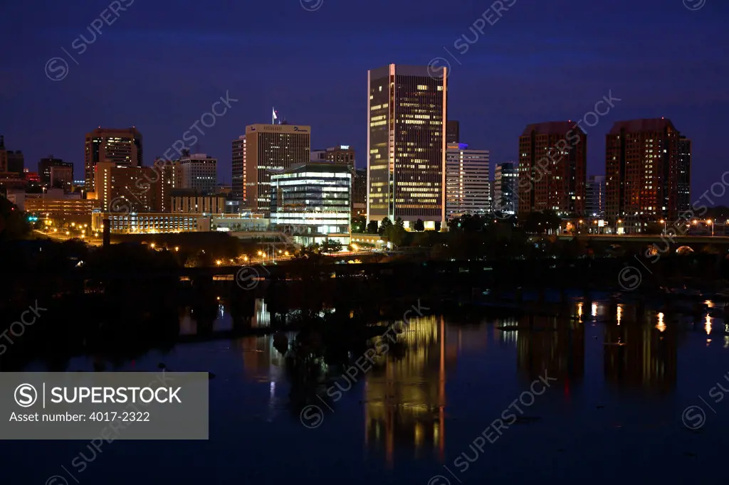 Nightshot of the Skyline of Richmond, Virginia from the James River