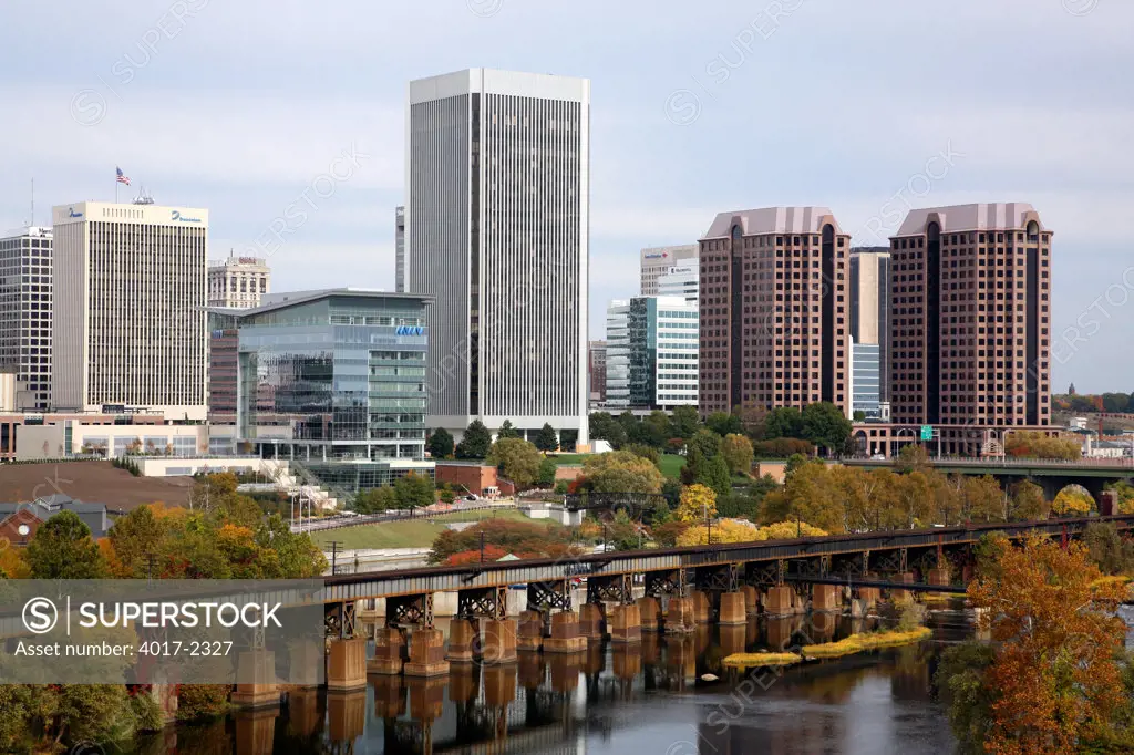 Downtown Richmond, Virginia Skyline from across the James River in the Fall months