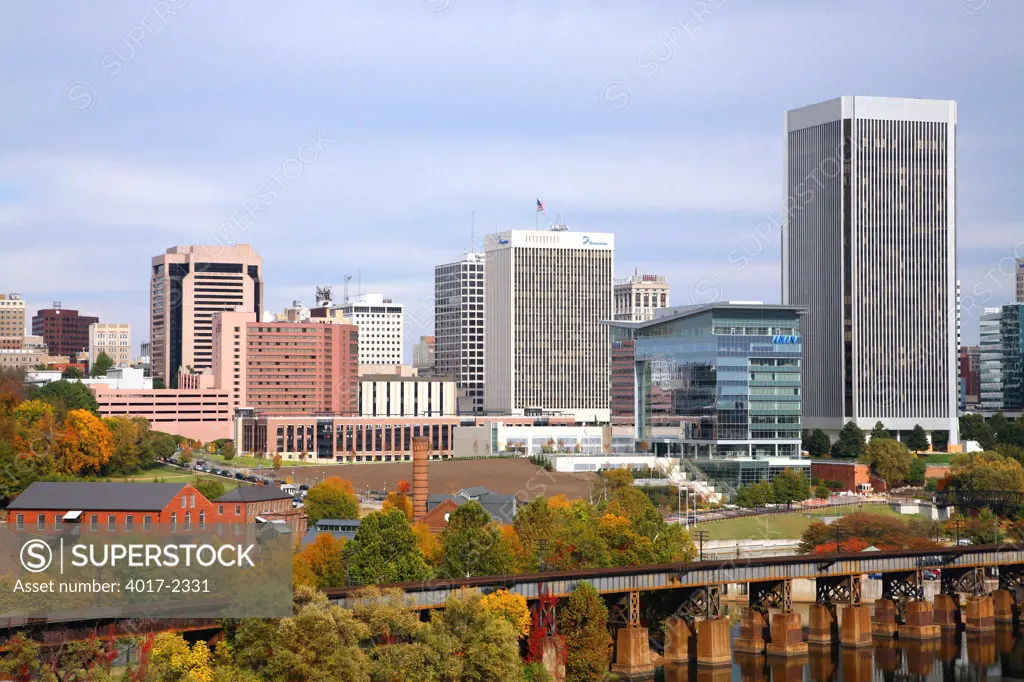 Downtown Richmond, Virginia Skyline from on the James River during autumn