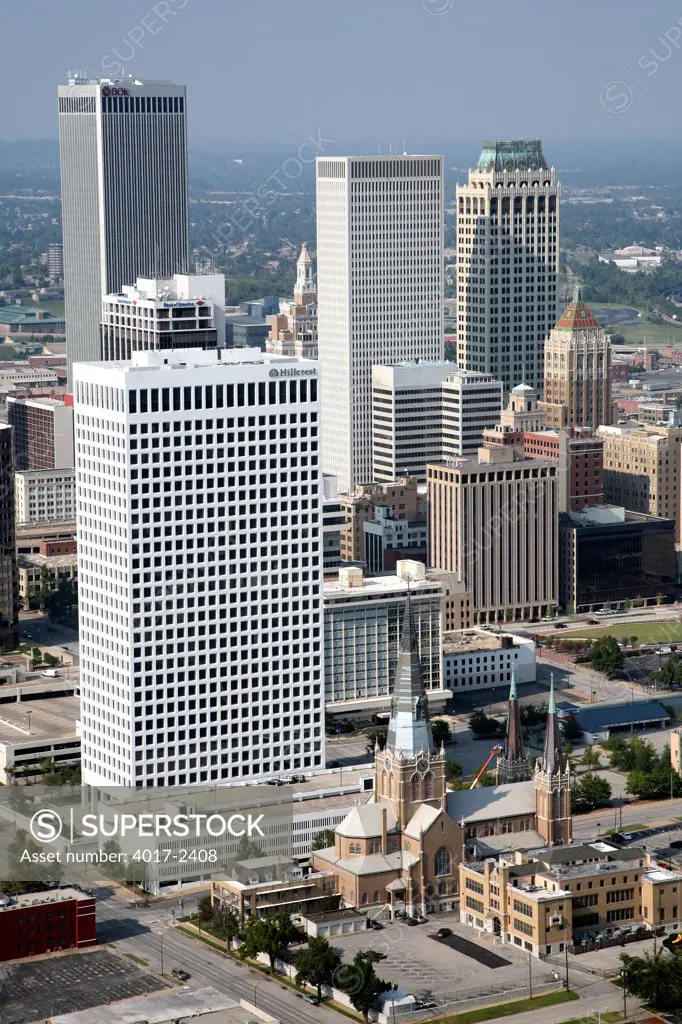 Aerial of Downtown Tulsa Oklahoma Skyline from the Southeast Side of the City