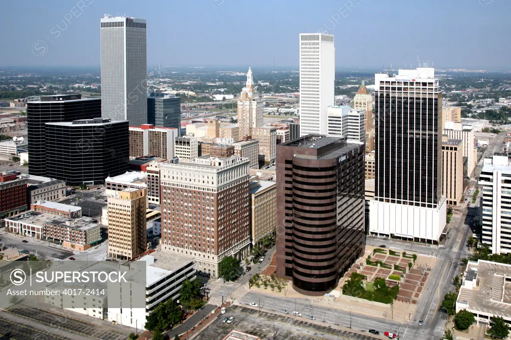 Aerial of Tulsa Oklahoma Downtown Skyline