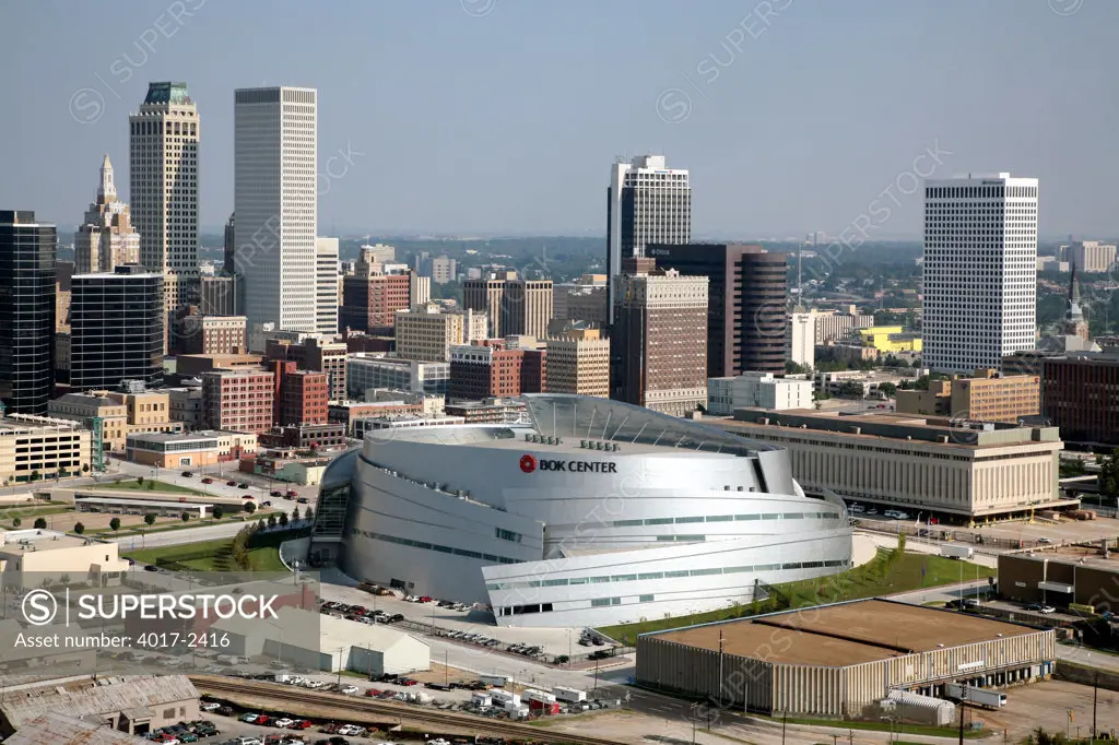 BOK Center Tulsa Oklahoma with Downtown Skyline in Background