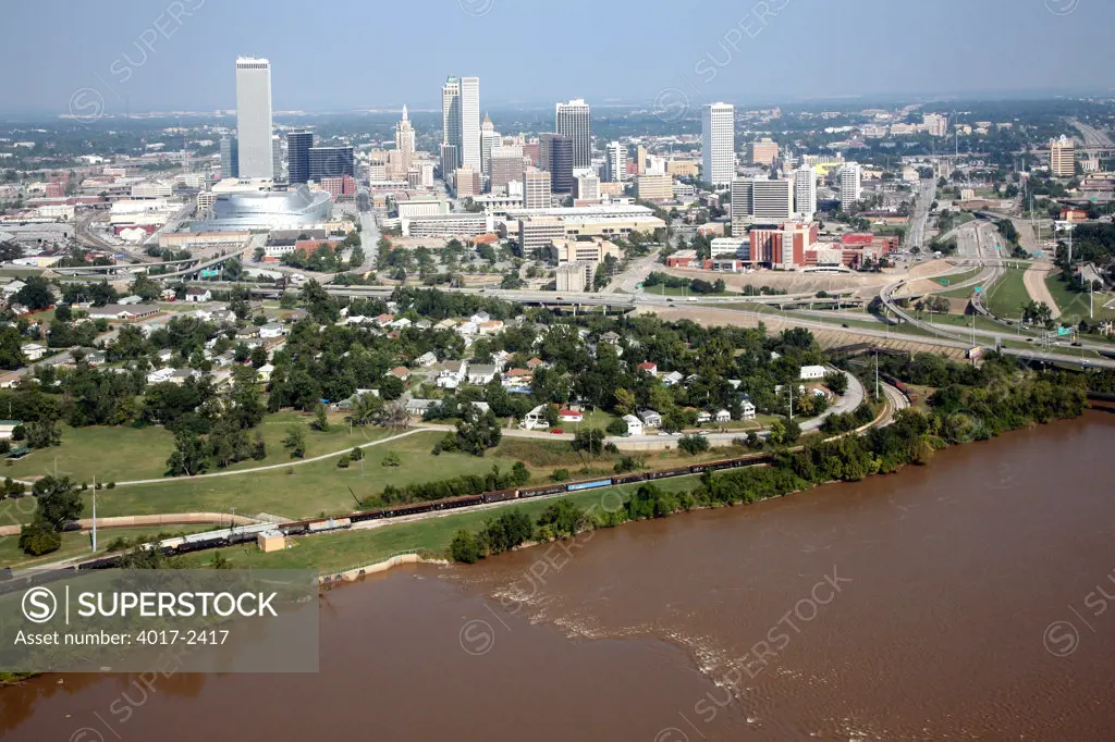 Tulsa Oklahoma Downtown Skyline with the Riverfront of Arkansas River