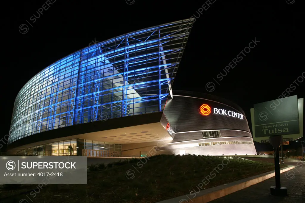 Entrance to BOk Center in Tulsa, Oklahoma at Night