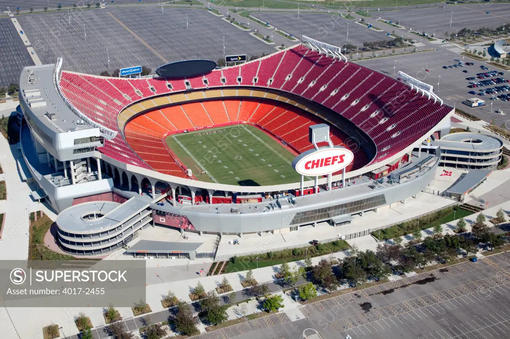 Aerial view of a football stadium, Arrowhead Stadium, Kansas City, Missouri, USA