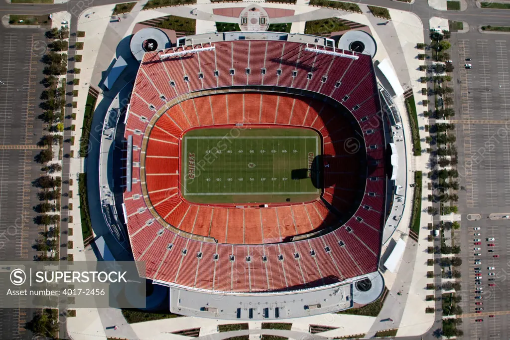 Aerial view of a football stadium, Arrowhead Stadium, Kansas City, Missouri, USA