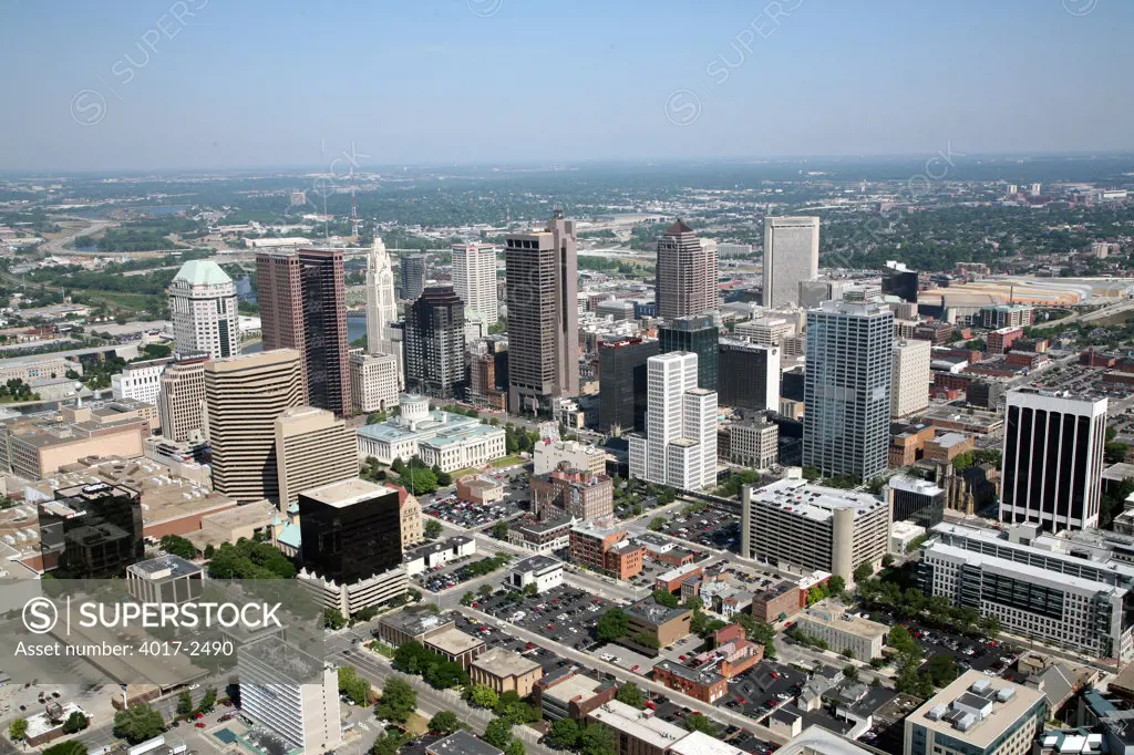 Aerial view of the downtown skyline of Columbus, Ohio, USA