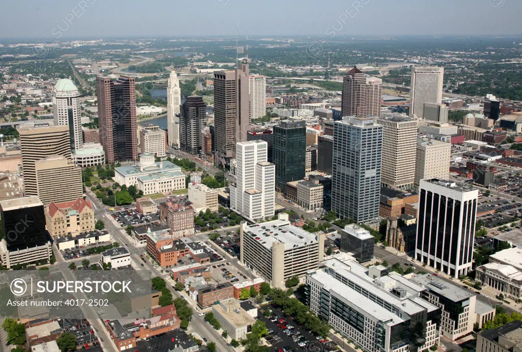 Aerial view of the downtown skyline of Columbus, Ohio, USA
