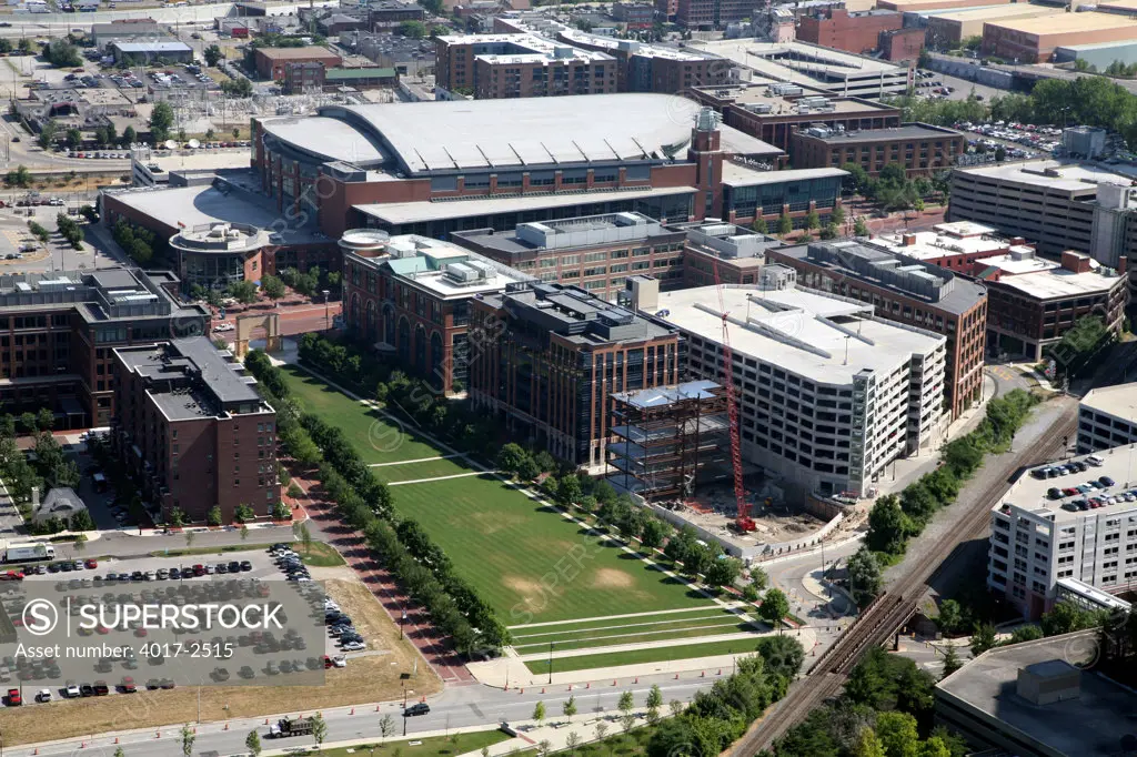 Aerial view of Nationwide Arena in the Arena District, Columbus, Ohio, USA