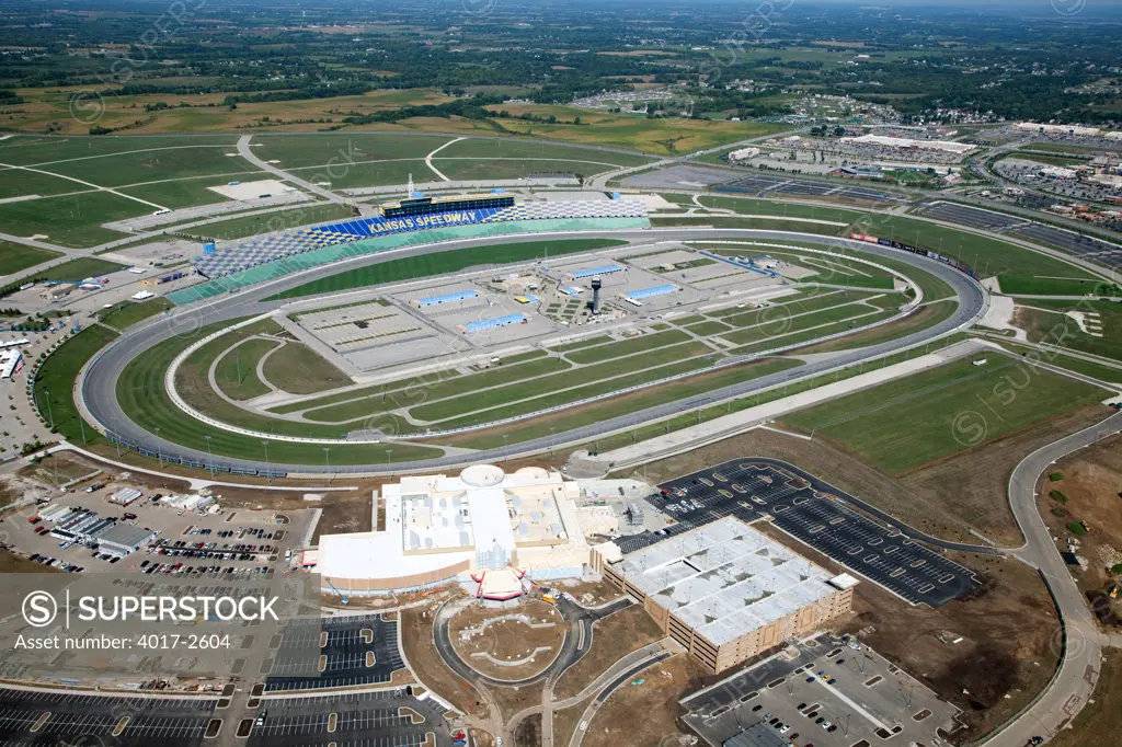 Aerial view of Kansas Speedway and Hollywood Casino in Kansas City, Missouri, USA