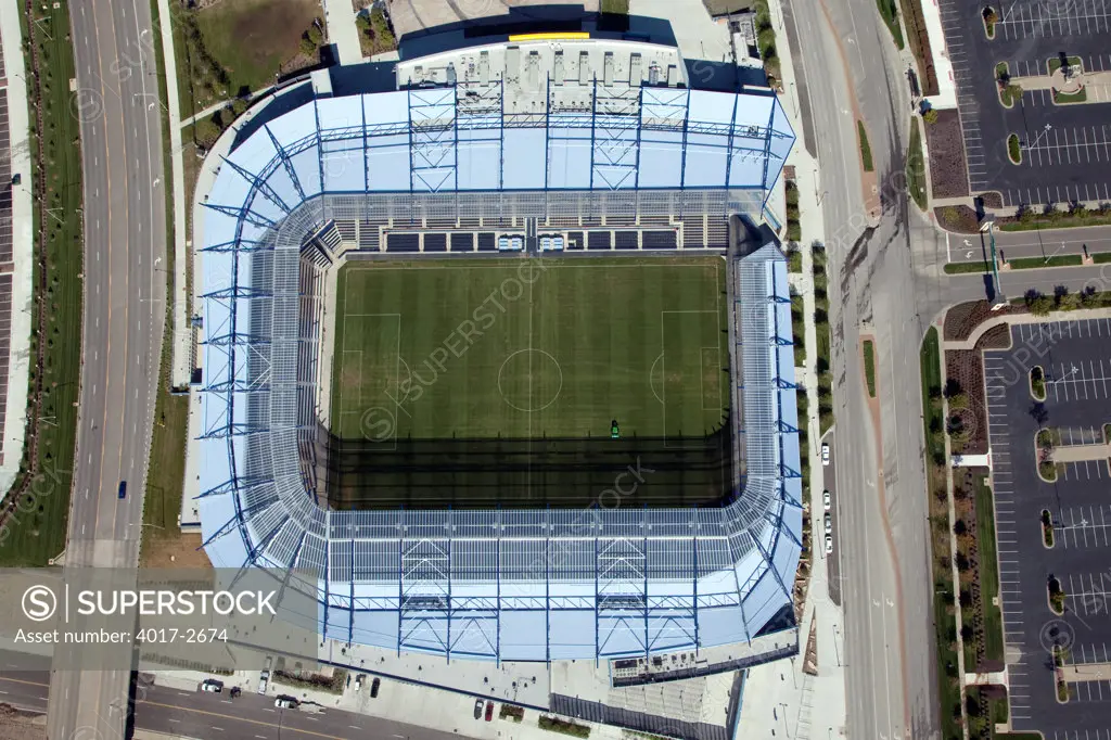 Aerial view of Livestrong Sporting Park, home of the Major League Soccer team Sporting Kansas City in Kansas City, Missouri, USA