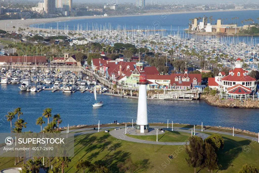 Lighthouse on the coast, Aquatic Park, Long Beach, Los Angeles River, Los Angeles County, California, USA