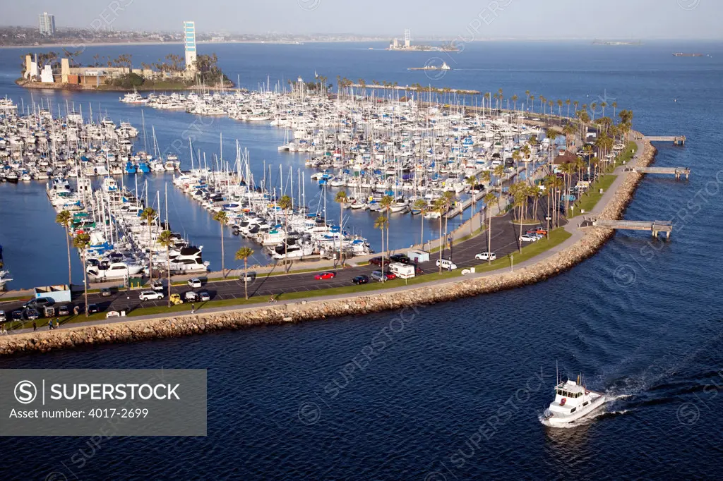 Aerial view of a harbor, Long Beach, Los Angeles County, California, USA