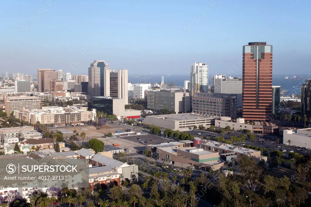 Aerial view of a cityscape, Long Beach, Los Angeles County, California, USA