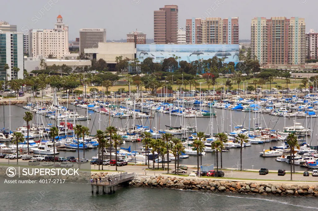 Aerial view of a harbor, Long Beach, Los Angeles County, California, USA