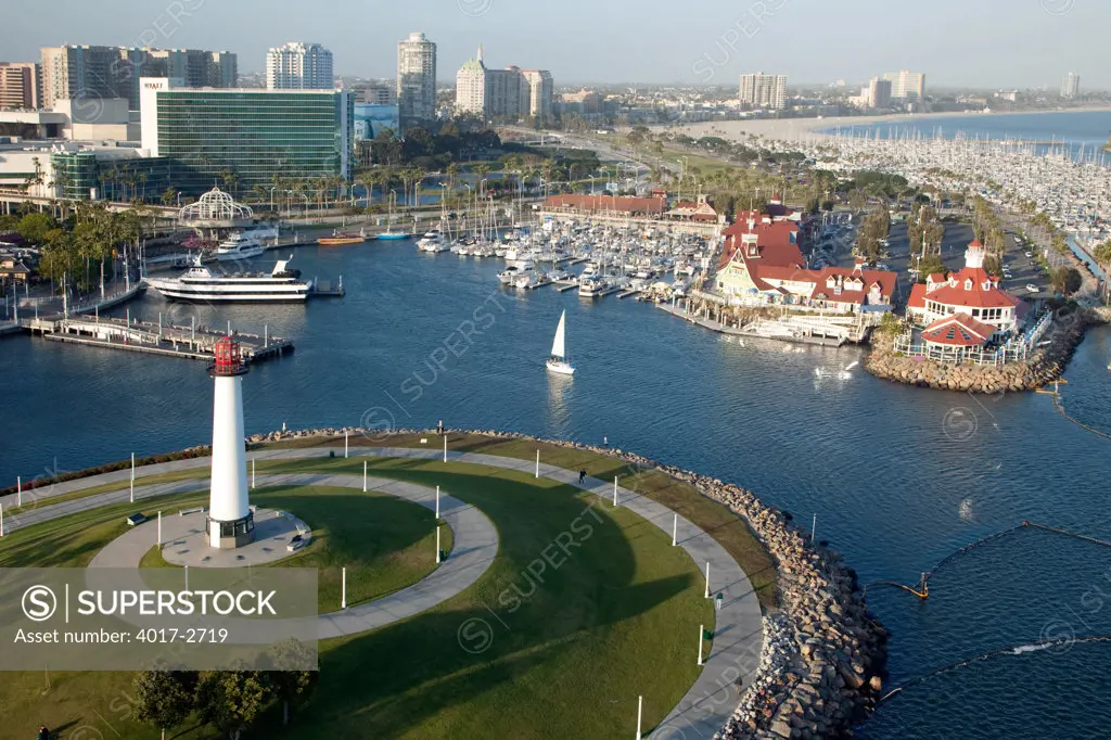 Lighthouse on the coast, Aquatic Park, Long Beach, Los Angeles River, Los Angeles County, California, USA