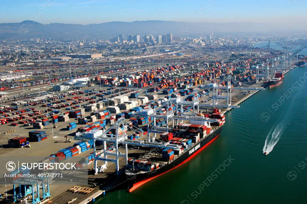 Aerial view of a harbor, Port Of Oakland, Oakland Estuary, Oakland, California, USA