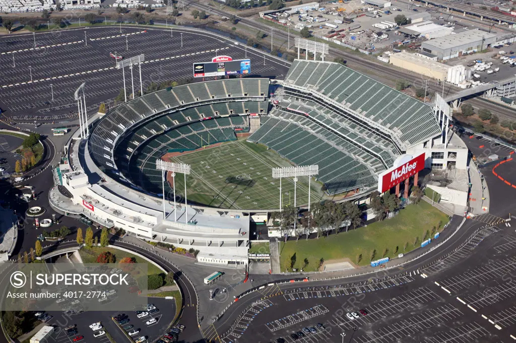 Aerial view of an arena, Alameda County Coliseum, Oakland, California, USA