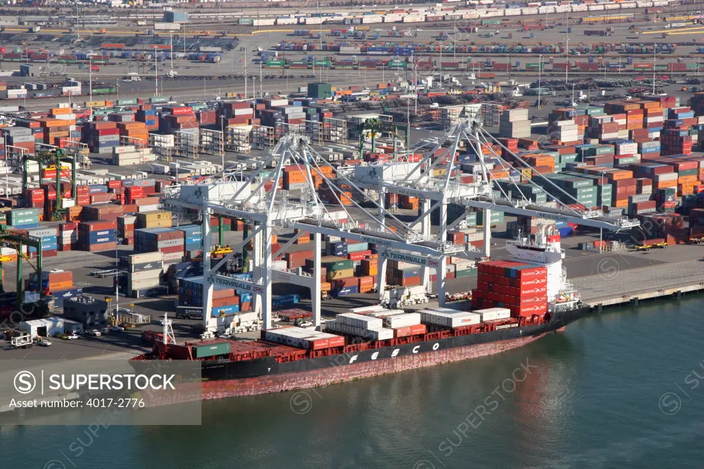 Aerial view of a harbor, Port Of Oakland, Oakland, California, USA