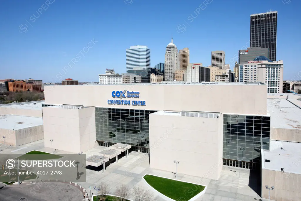 COX Convention Center with downtown Oklahoma City skyline in background, Oklahoma, USA