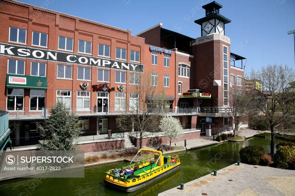 Tourboats in Bricktown on San Antonio's RiverWalk, Oklahoma City, Oklahoma, USA