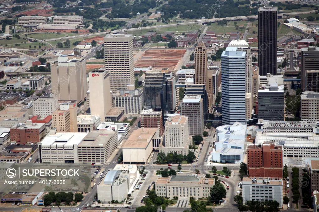 Aerial view of downtown Oklahoma City skyline, Oklahoma, USA