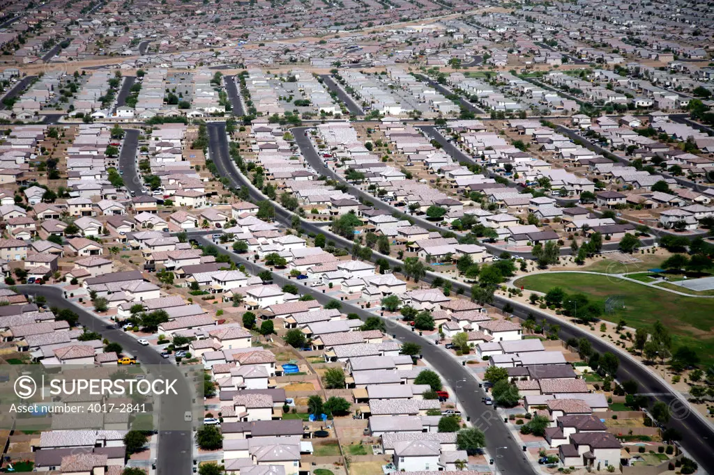 Aerial view of suburban area in Phoenix, Arizona, USA