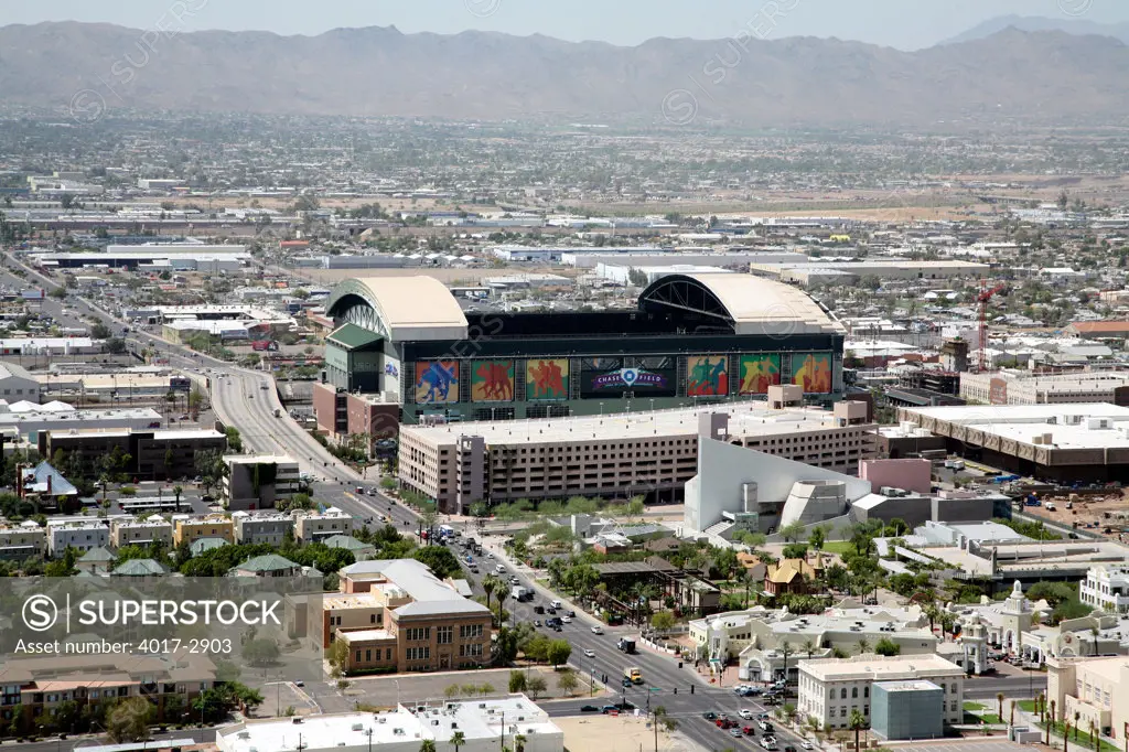 Aerial view of a baseball stadium, Chase Field, Phoenix, Arizona, USA