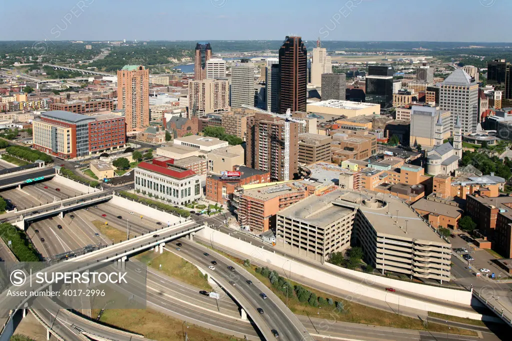 Aerial view of a city, St. Paul, Minnesota, USA